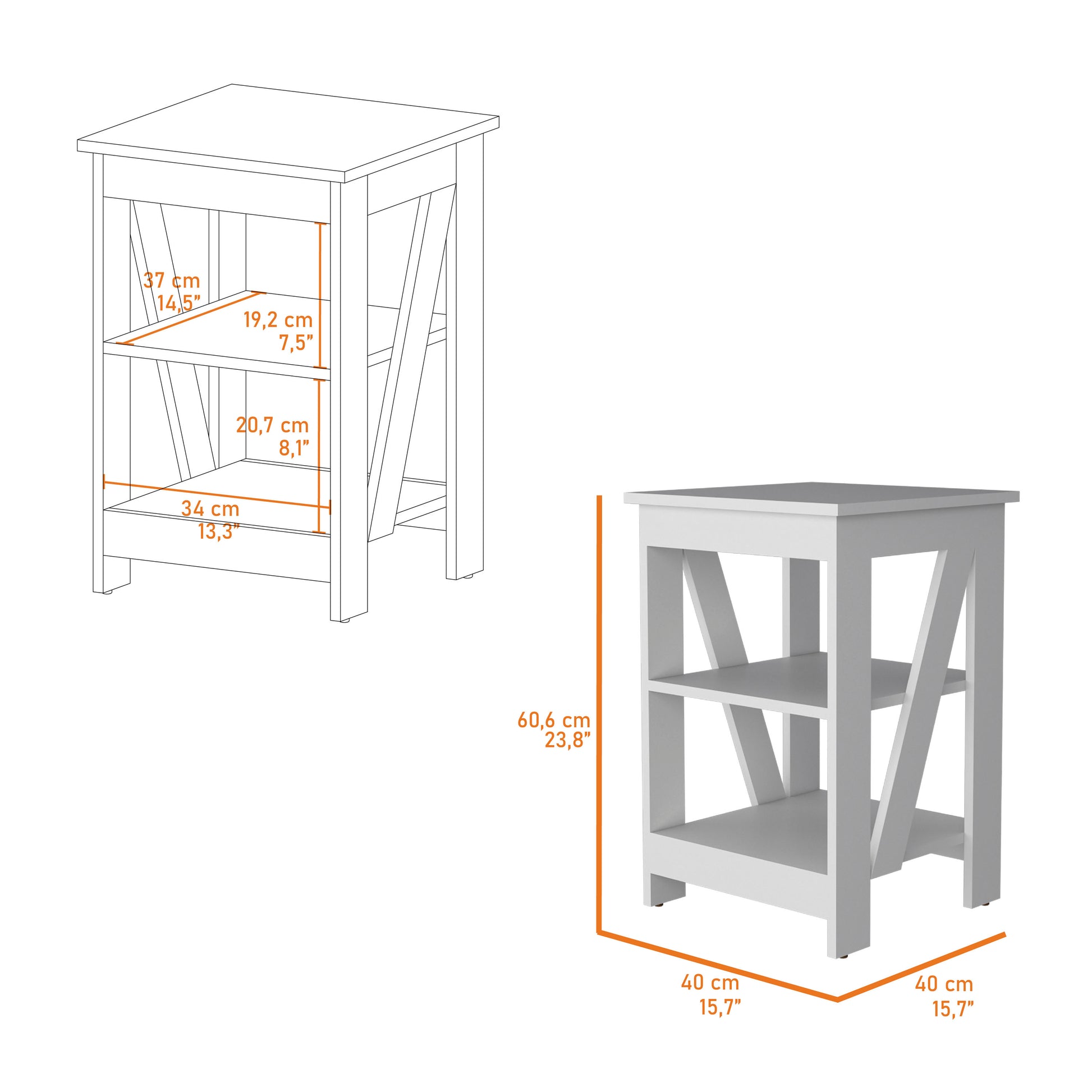 Clio Auxiliary Table, With Two Shelves White White Primary Living Space Manual Freestanding Pine Bookcase Rectangular Particle Board Engineered Wood