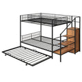 Twin Over Full Metal Bunk Bed With Trundle And Lateral Storage Ladder And Wardrobe, Black Black Metal