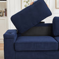 86.5 Inch Sofa Couch Deep Seat Sofa With Two Storage Spaces, T Pyce Charging Portsusb Charging Ports & 2 Cup ,Corduroy 3 Seater Couch, Modern Sofas For Living Room Blue Foam Corduroy 3 Seat