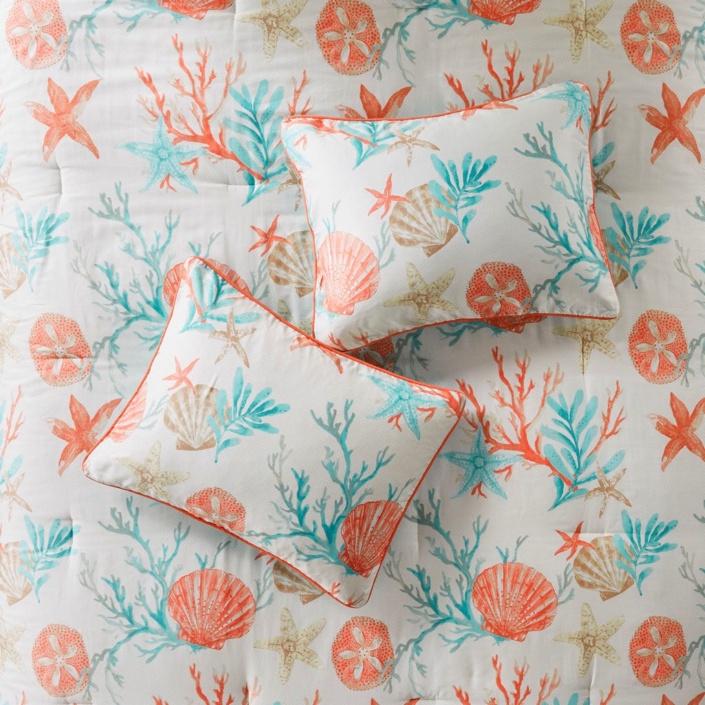 7 Piece Cotton Sateen Comforter Set Coral Cal King California King Coral Cotton