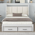 Full Size Wood Platform Bed With Upholstered Headboard And 2 Drawers, White Box Spring Not Required Full White Wood Bed Frame Solid Wood Mdf