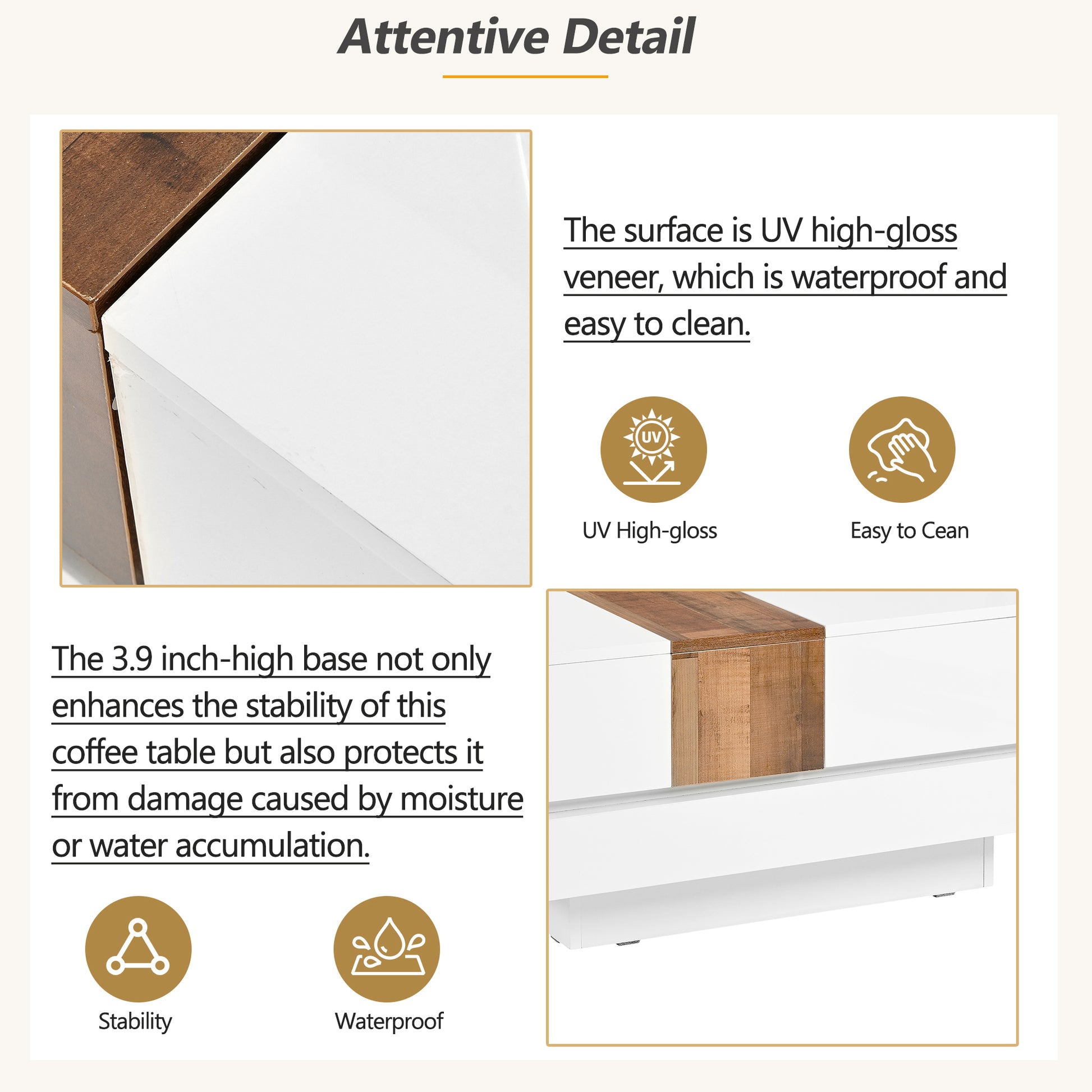 31.4'' X 31.4'' Square Coffee Table With Sliding Tabletop, High Gloss Center Table With Hidden Storage Compartment, Extendable Cocktail Table With Walnut Grain Finish For Living Room, White White Square Mdf