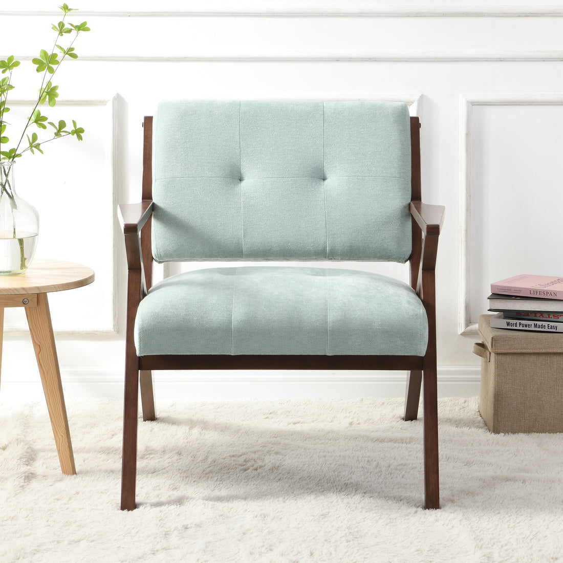 Scandi Comfort Lounge Chair Green Solid Wood Mdf