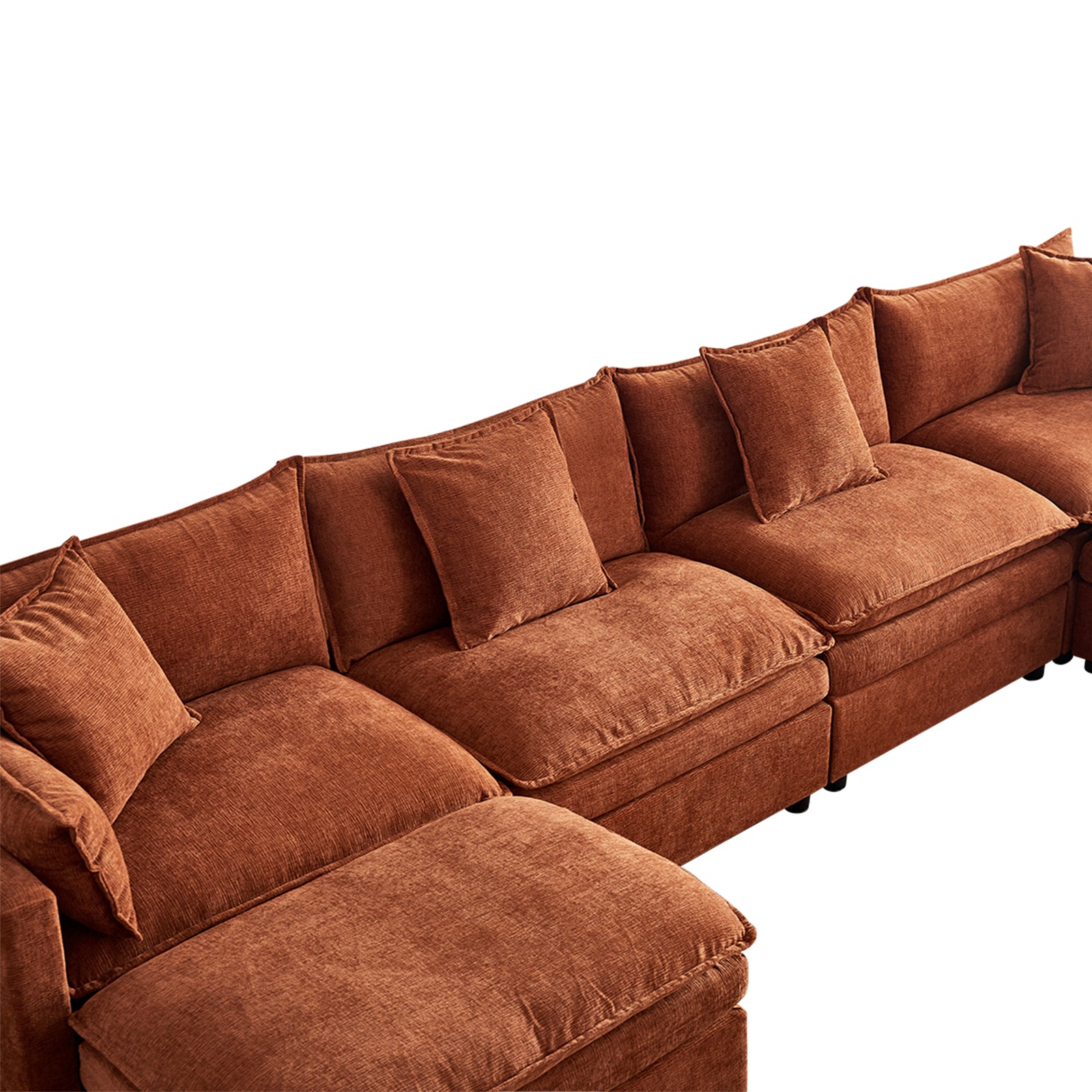 142.52"Modern Chenille U Shaped Sectional Sofa With Convertible Chaise, Comfy Cloud Couch Deep Sectional Sofa With Ottomans For Living Room Orange Wood Foam Chenille 4 Seat