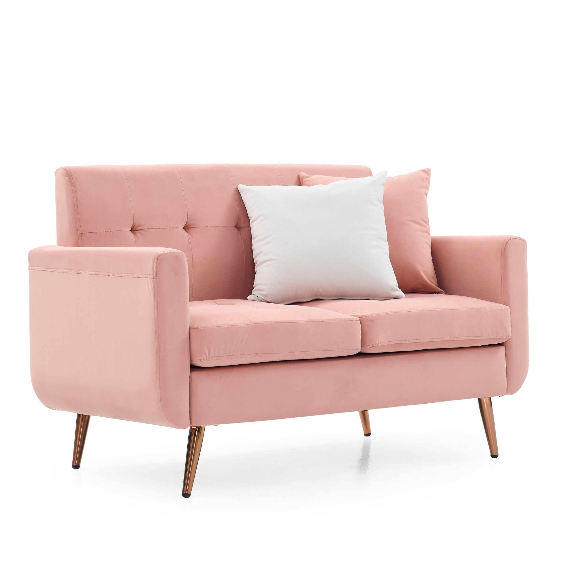 Loveseat Sofa, Mid Century Modern Decor Beautiful Seat Couches For Living Room, Button Tufted Upholstered Small Couch For Bedroom, Solid And Easy To Install Beautiful Seats Furniture,Pink Pink Foam 2 Seat