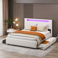 Queen Size Upholstered Platform Bed With Led Frame, With Twin Xl Size Trundle And 2 Drawers, Teddy Fleece, White White Fleece