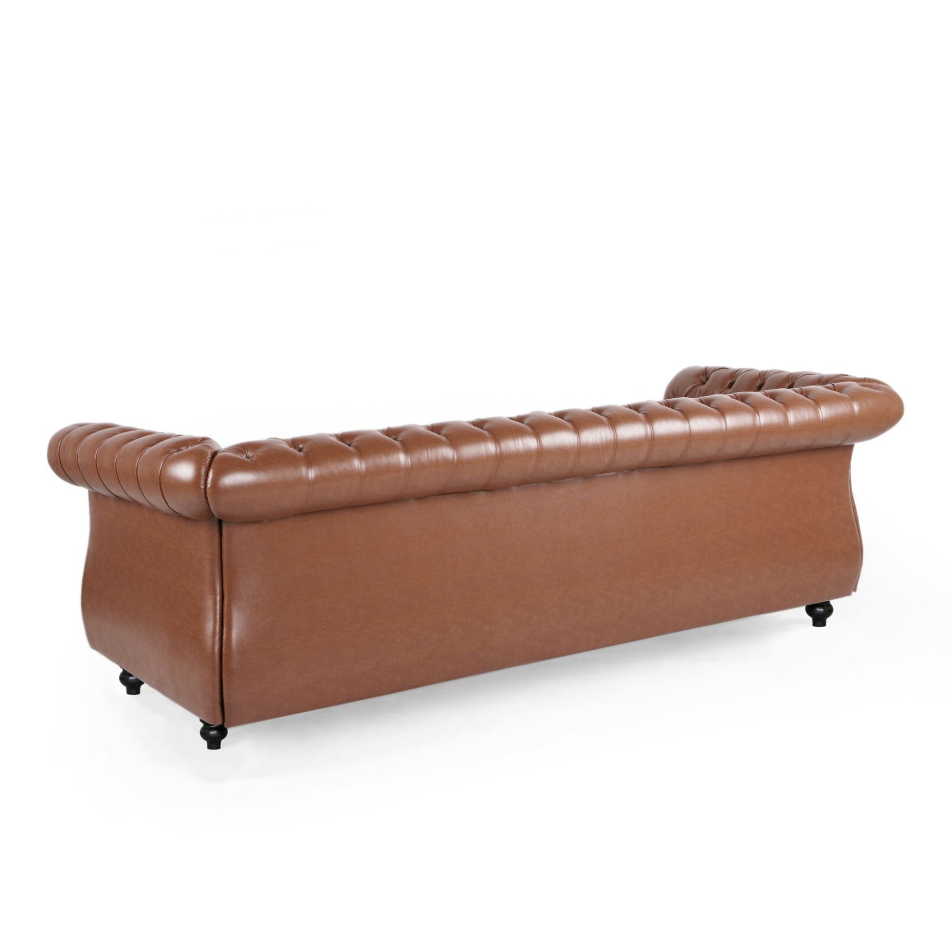 84.50'' Mid Century Cognac Brown 3 Seater Sofa, Pu, Classic Retro Sofa With Rolled Arms Modern, Elegant, And Comfortable Couch, Perfect For Living Room, Office, Bedroom, Primary Living Spaces Cognac Wood Primary Living Space Medium Soft Tight Back Medium