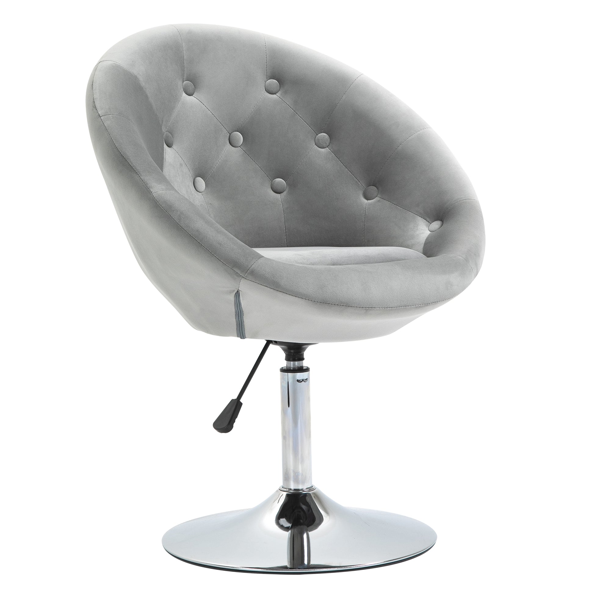 Homcom Modern Makeup Vanity Chair Round Tufted Swivel Accent Chair With Chrome Frame Height Adjustable For Living Room, Bedroom Gray Gray Polyester