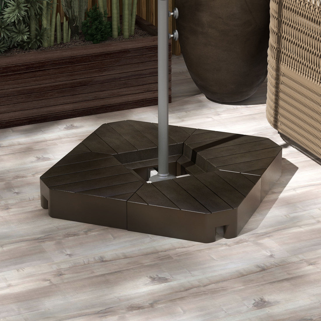 Outsunny 4 Piece Patio Cantilever Umbrella Base Weight Set, Outdoor Offset Umbrella Weights For Umbrella Stand, 132 Lb. Capacity Water Or 176 Lb. Capacity Sand, Brown Brown Hdpe