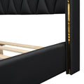 Queen Size Upholstered Platform Bed With Metal Strips, Black Queen Black Pu
