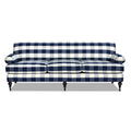 Alana Lawson Three Cushion Tightback Sofa, Blue Lattice Woven Blue Plaid Foam Fabric 3 Seat