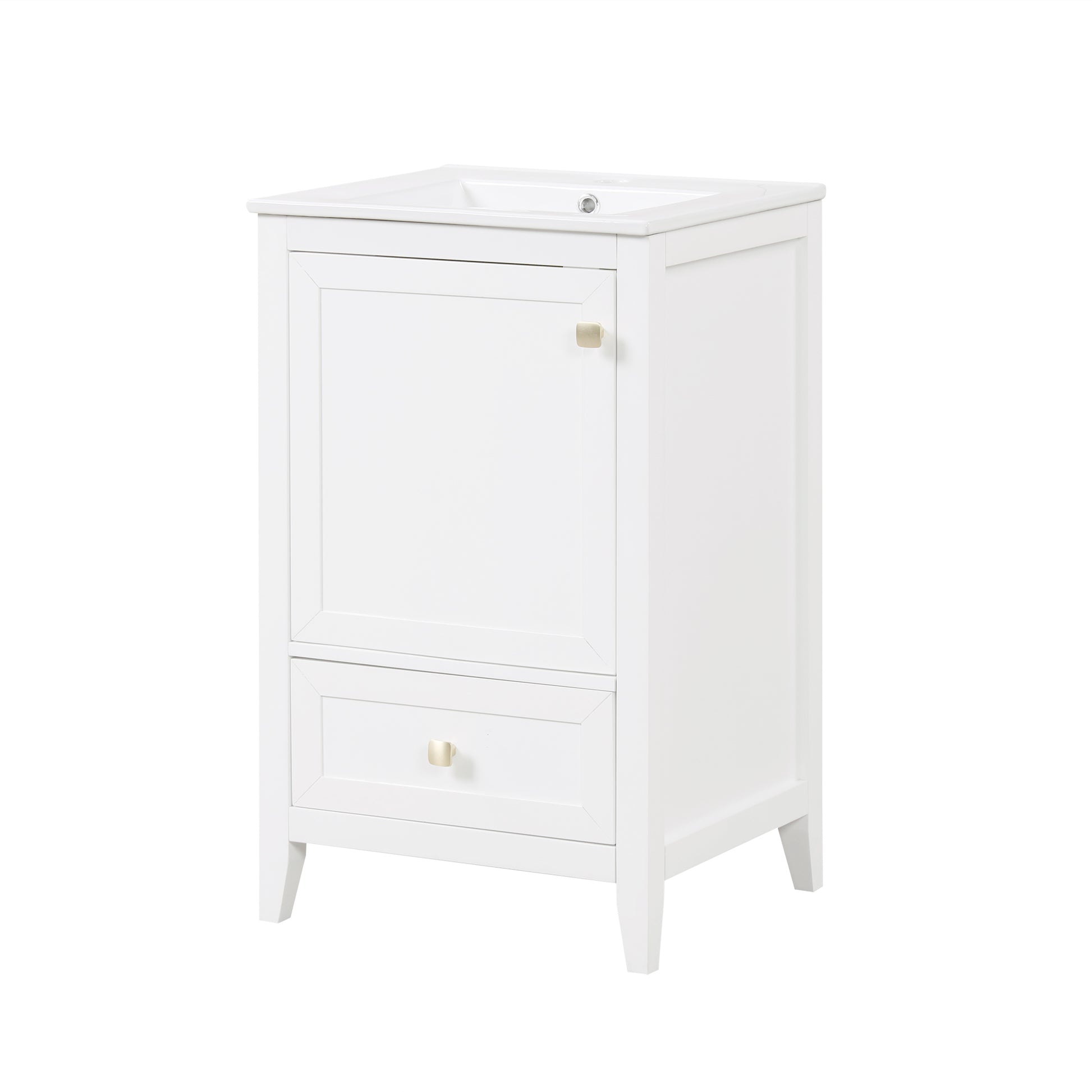 20" Bathroom Vanity With Sink, Bathroom Cabinet With Soft Closing Door, Storage Rack And A Drawer, White White Mdf