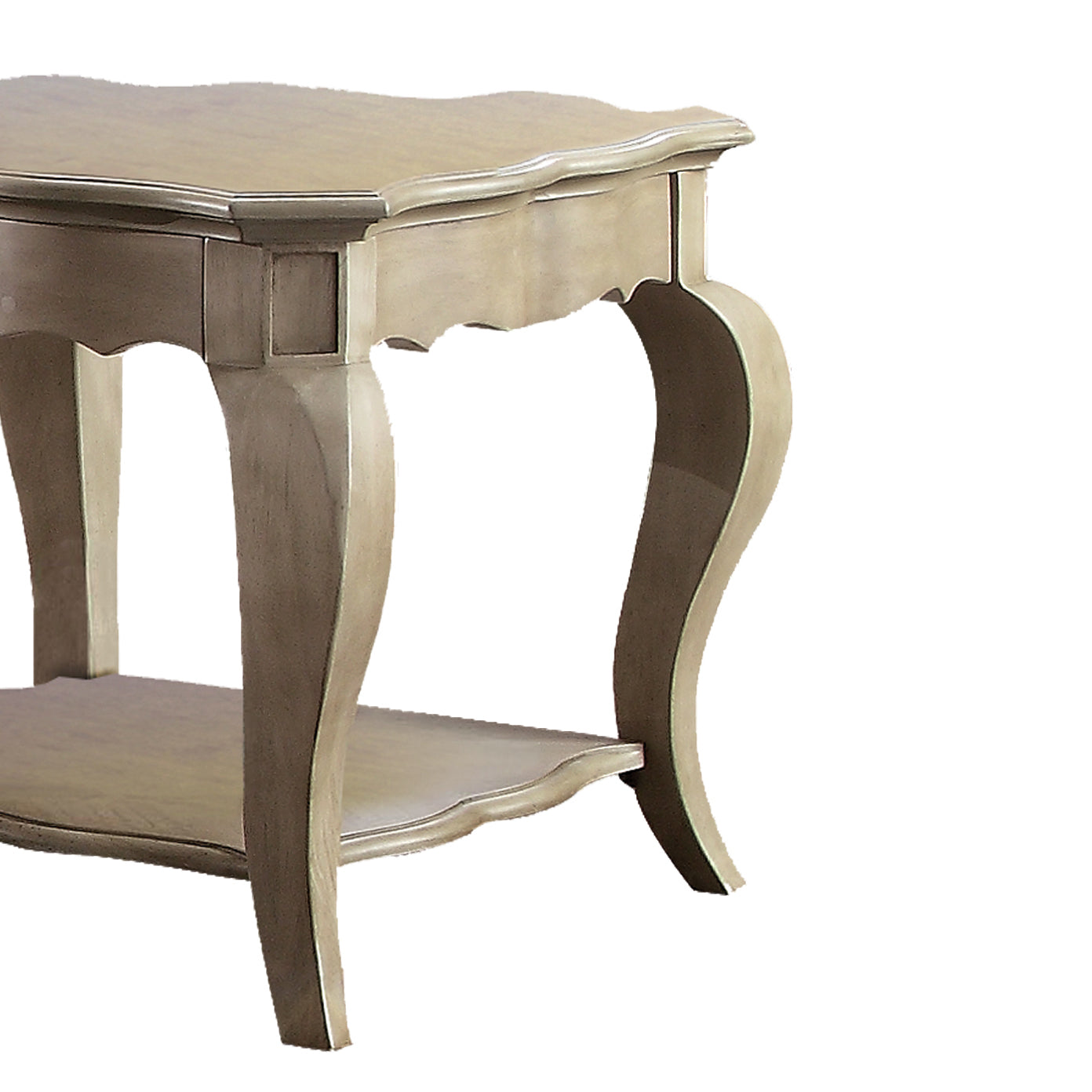 Antique Taupe End Table With Bottom Shelf Taupe Gold Primary Living Space Shelves Rectangular Solid Wood