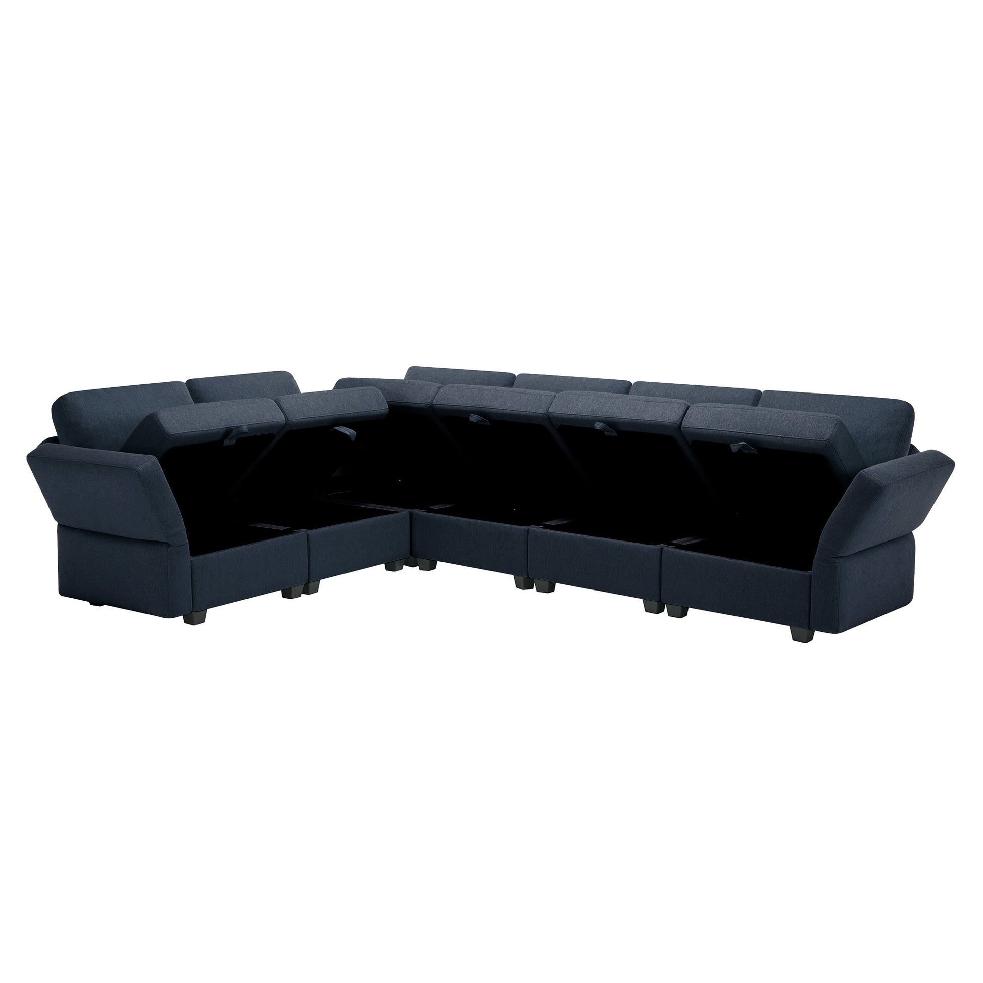 L Shaped Modular Sectional Corner Sofa Couch, 6 Seat Modular Sectional Sofa With Chaise For Living Room, Adjustable Arms And Backs Blue Blue Polyester 6 Seat