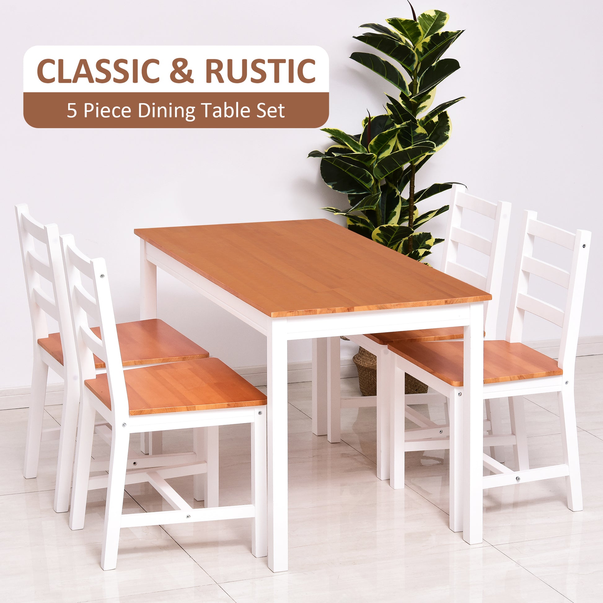 Homcom Dining Table Set For 4, 5 Piece Modern Kitchen Table And Chairs, Wood Dining Room Set For Small Spaces, Breakfast Nook, White White Wood