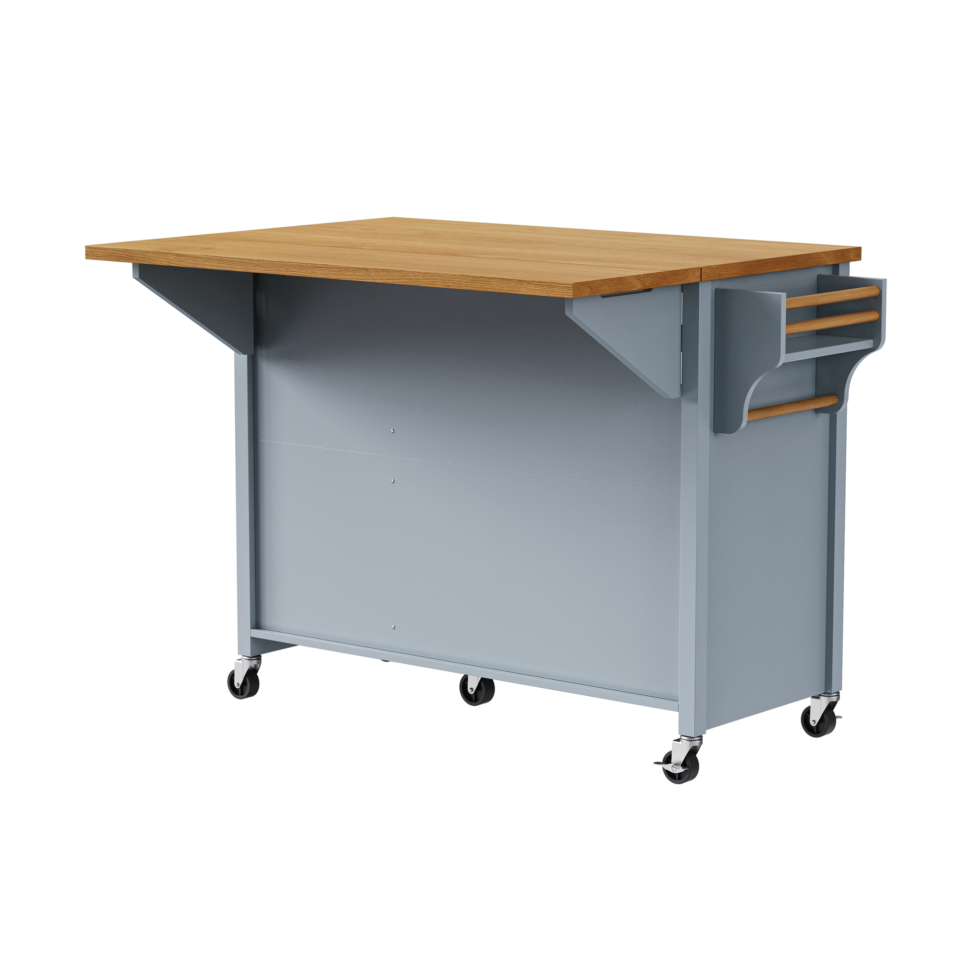 K&K 52'' Kitchen Island With Drop Leaf, Embossed Texture Kitchen Island On Wheels With Spice Rack, Towel Rack, 2 Doors And 5 Drawers, Kitchen Storage Cart With Adjustable Shelf For Kitchen, Blue