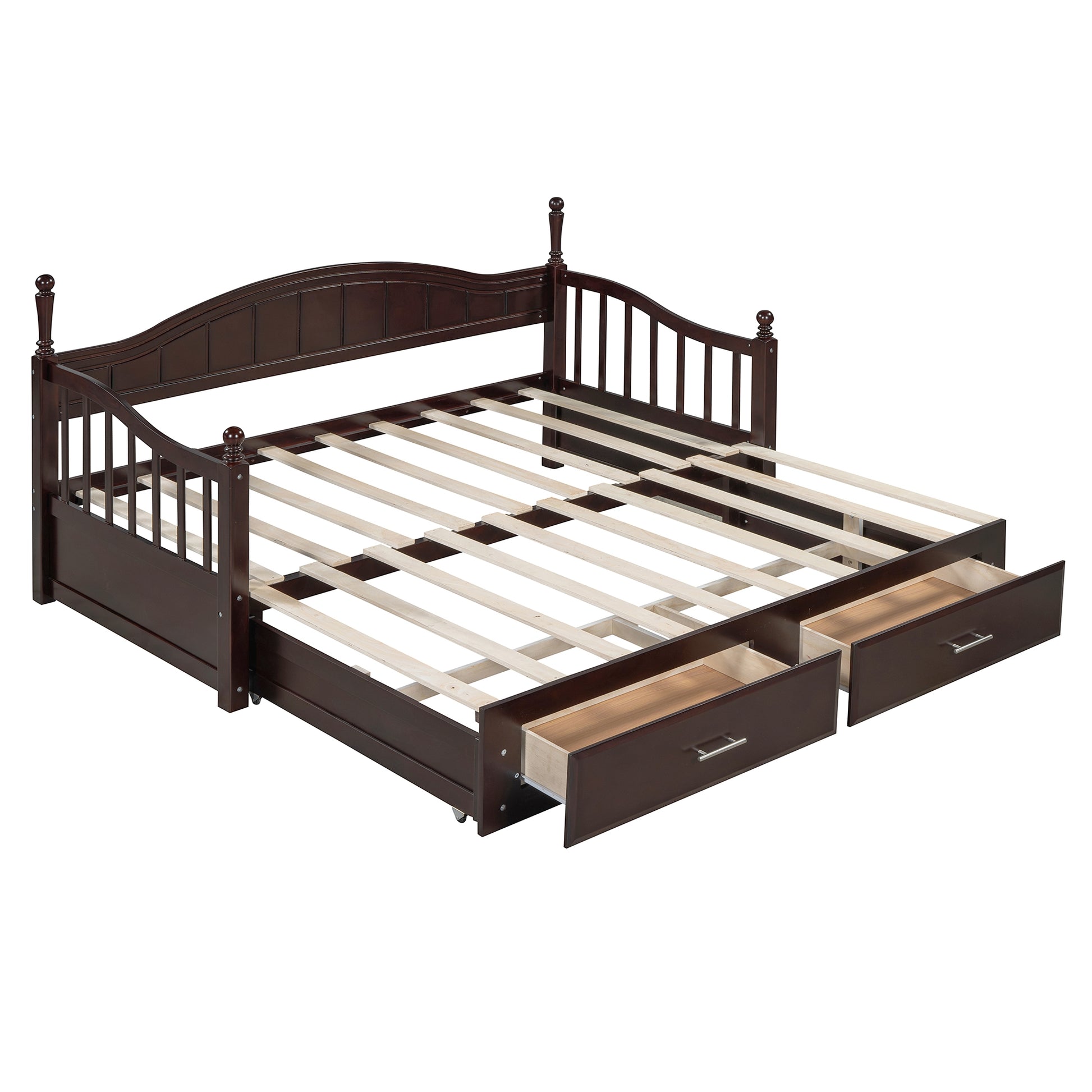Wooden Twin Size Daybed With Twin Size Trundle, Extendable Daybed With Two Storage Drawers, Espresso Expected Arrival Time:9.12 Twin Espresso Wood