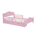 Full Size Wood Platform Bed With Guardrails On Both Sides And Two Storage Drawers ,Pink Full Pink Wood