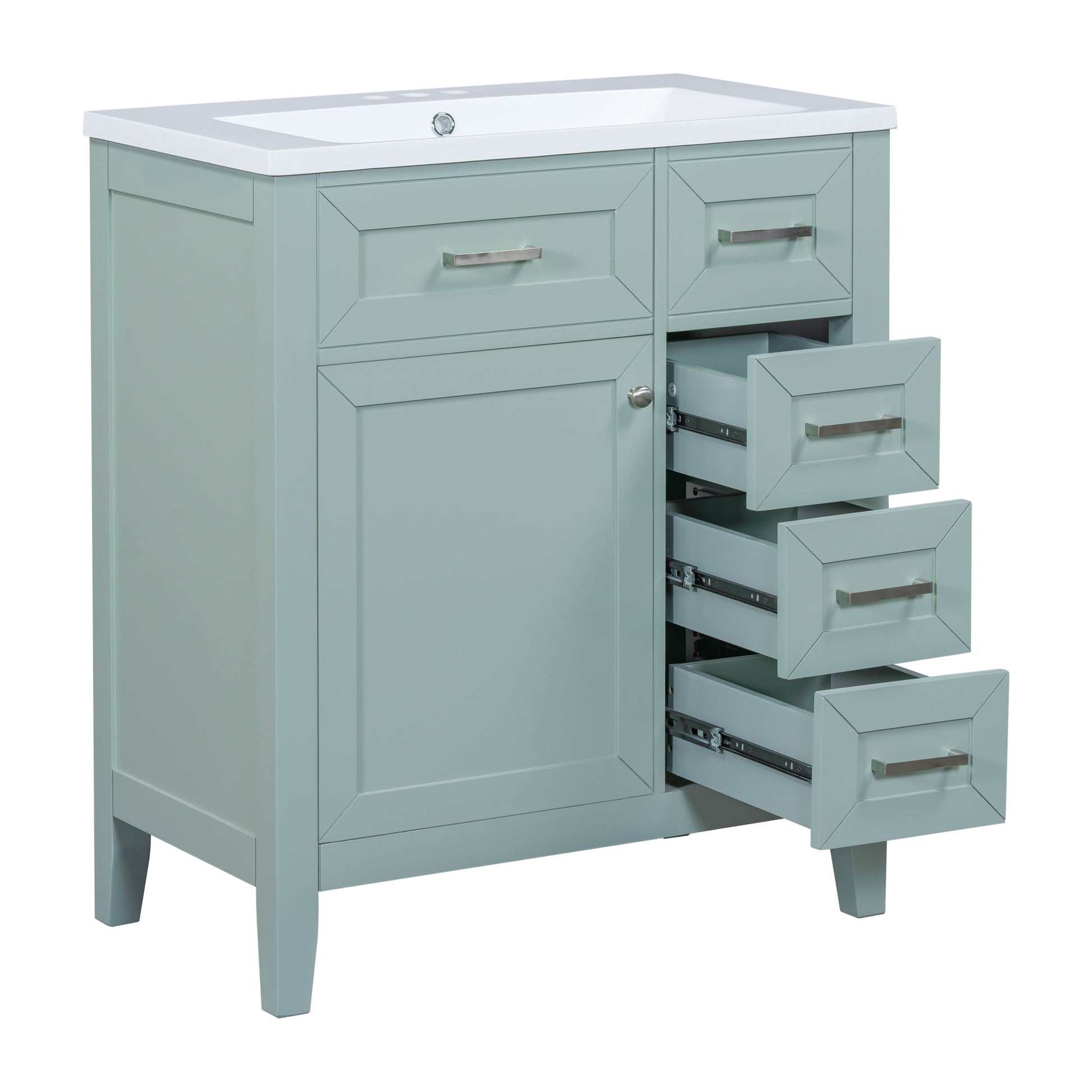 30" Bathroom Vanity With Sink Combo, Green Bathroom Cabinet With Drawers, Solid Frame And Mdf Board Old Sku:N725S999222F Green Solid Wood Mdf