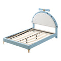 Full Size Upholstered Platform Bed With Alarm Clock Shaped Headboard, Blue Box Spring Not Required Full Blue Wood Bedroom Bed Frame Velvet Upholstered