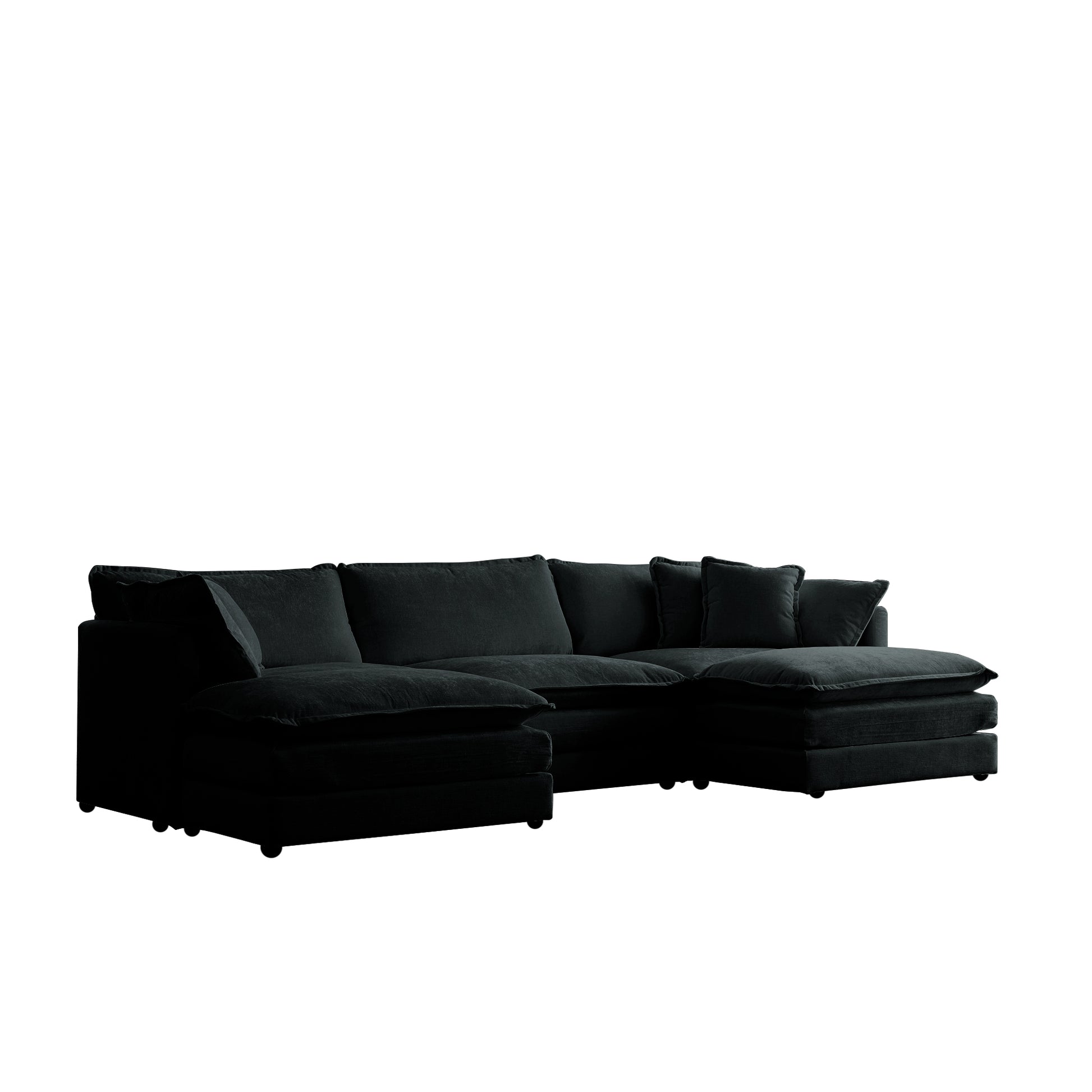 U Shaped Sectional Sofa W Reversible Footrest, 5 Seater Convertible Corner Couch With 2 Ottomans ,Modern Minimalist Soft Sofa & Couch For Living Roomblack Chenille Black Chenille 3 Seat