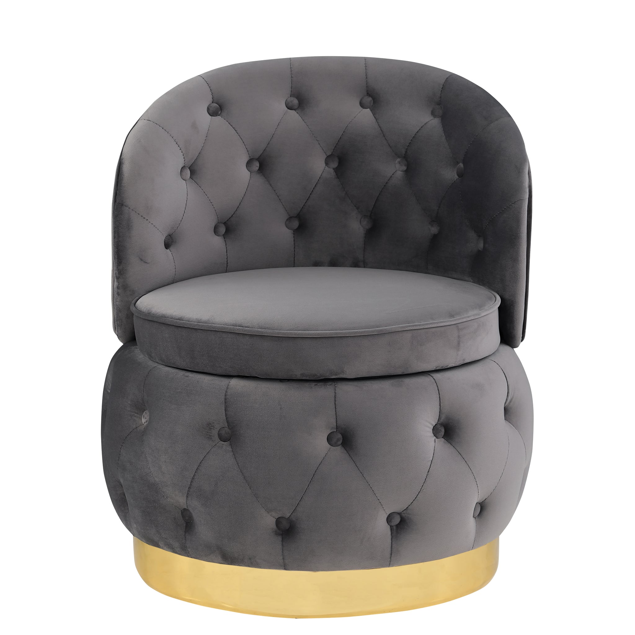 360 Degree Swivel Cuddle Barrel Accent Storage Chairs Gray Velvet