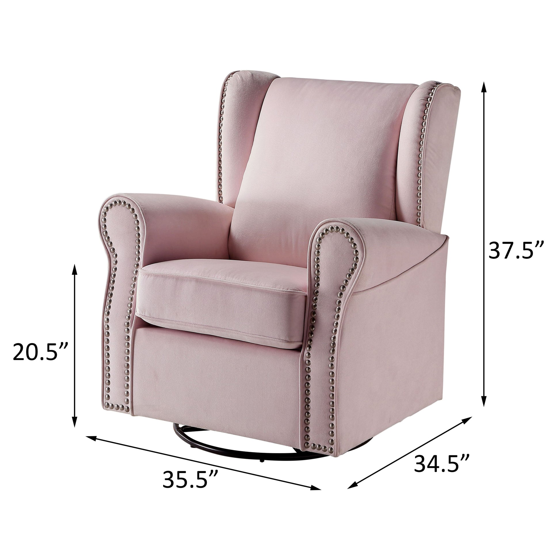 Pink Rolled Arms Swivel Chair With Accent Pink Primary Living Space Pine Wood Fabric