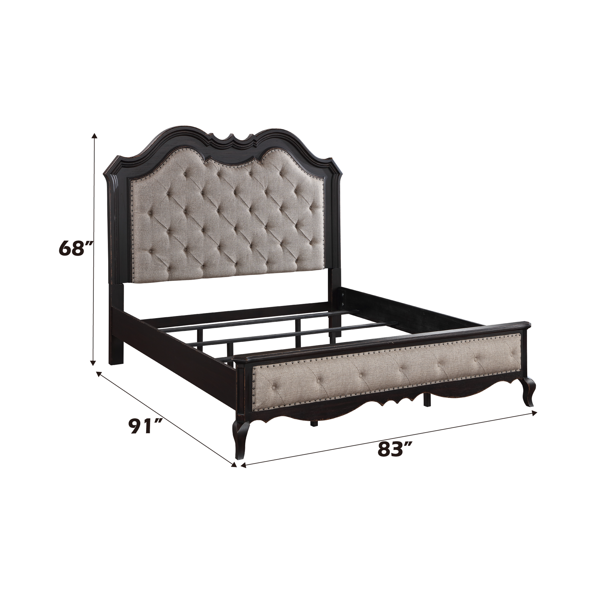 Chelmsford Eastern King Bed, Beige Fabric & Antique Black Finish Bd02295Ek King Black Brown Fabric