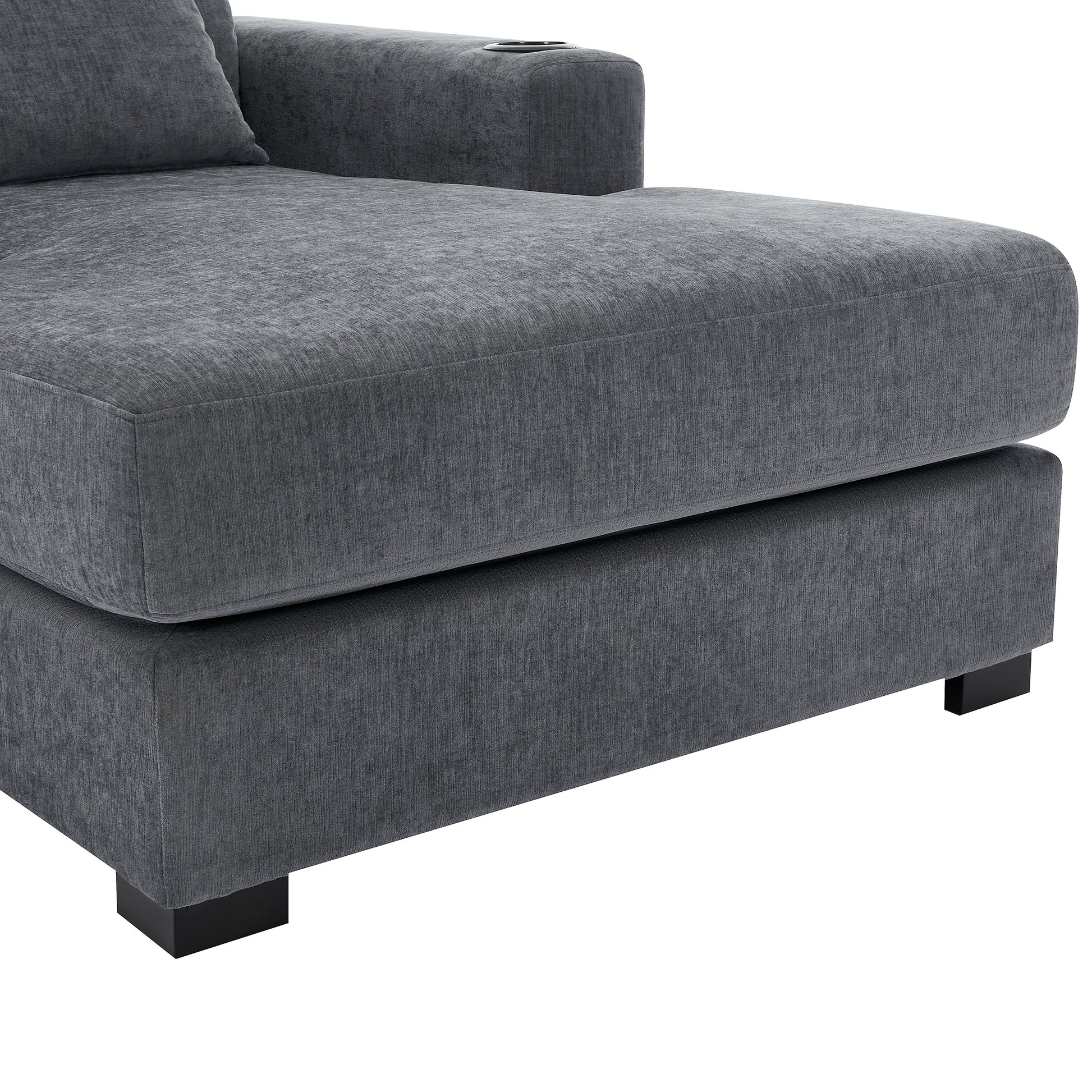 39.7" Oversized Chaise Lounger Modern Style Sofa Couch ,With Pillows, Charge Station & Cup Holders, Chenille Fabric, Blue Gray Blue Gray Chenille