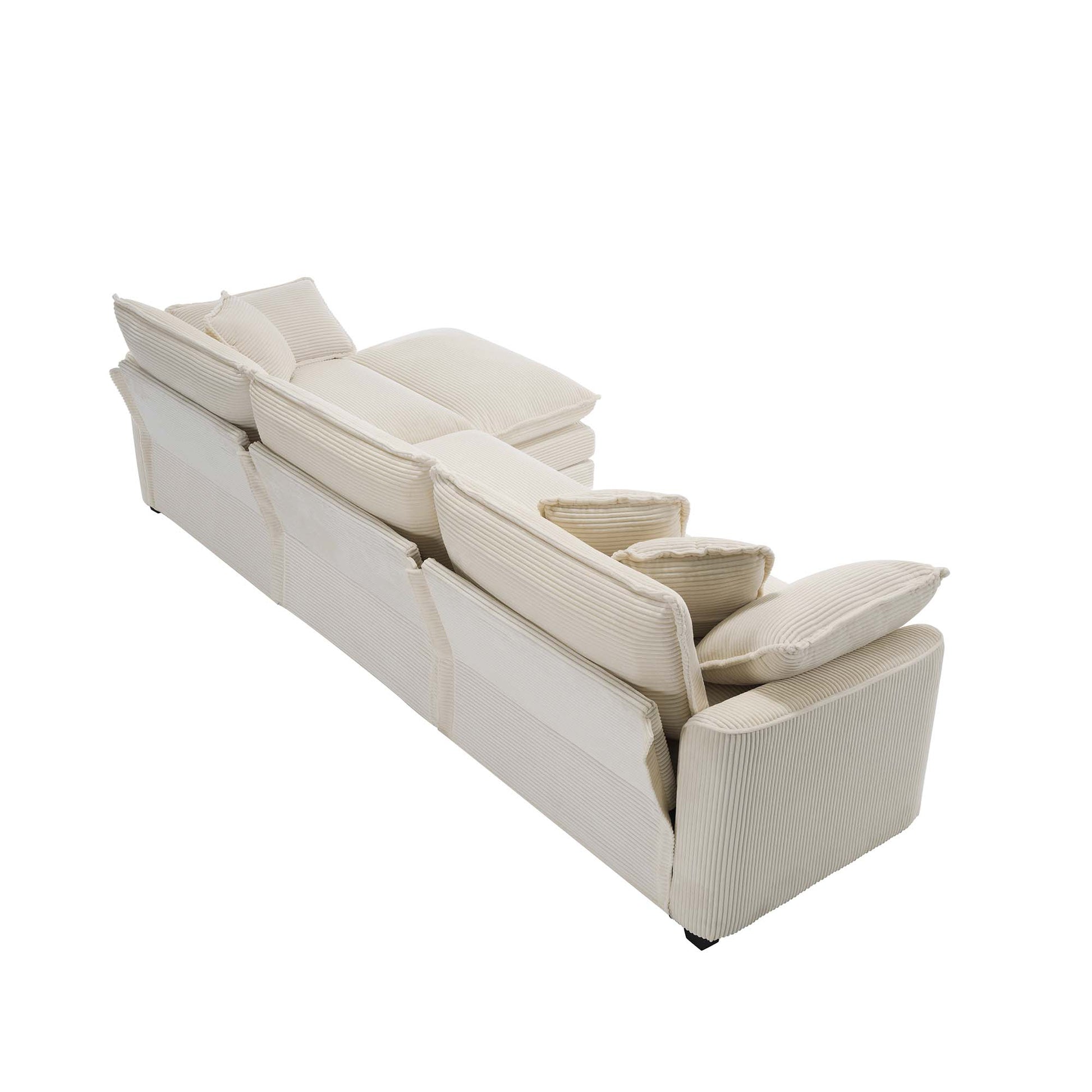 Sectional Sofa Modular Deep Seat 3 Seat Sofa Couch With Ottoman,Comfy Upholstered Furniture For Living Room,Light Beige Corduroy Sofa Beige Corduroy 3 Seat