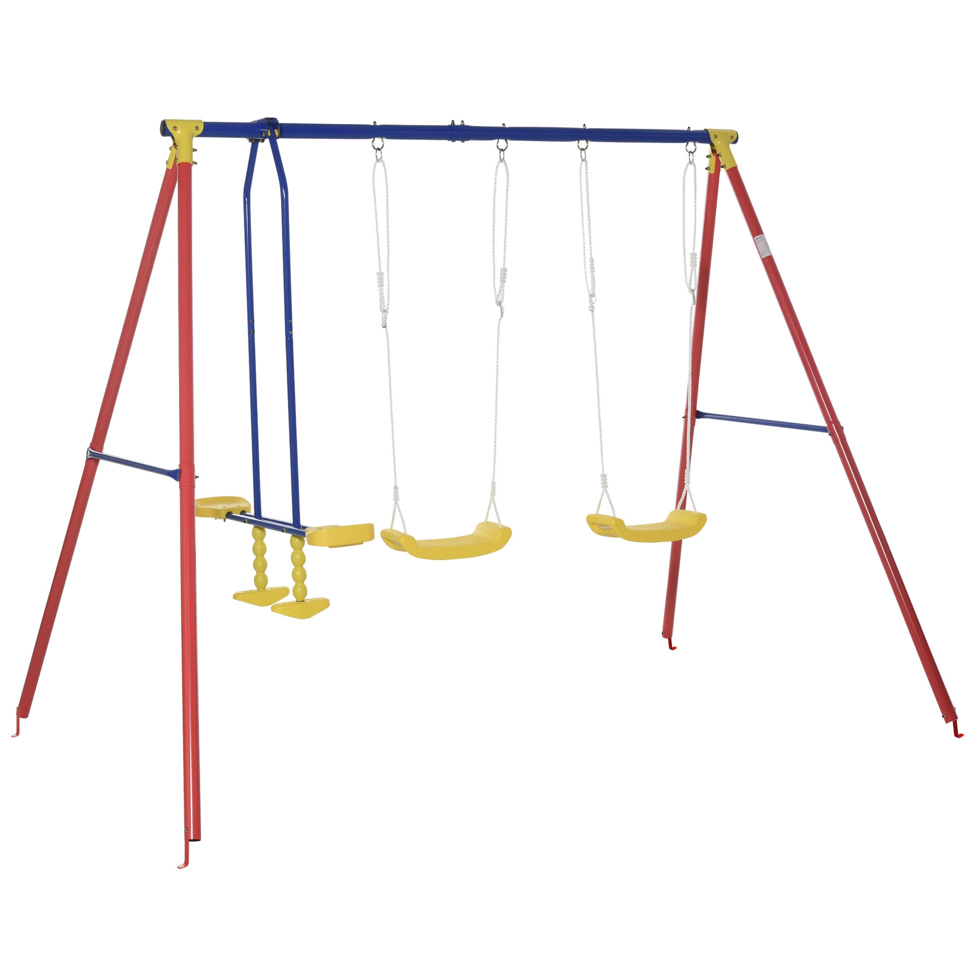 Outsunny Metal Swing Set With Glider, Two Swing Seats And Adjustable Height, Outdoor Heavy Duty A Frame Suitable For Playground, Backyard, Multi Color Multicolor Metal