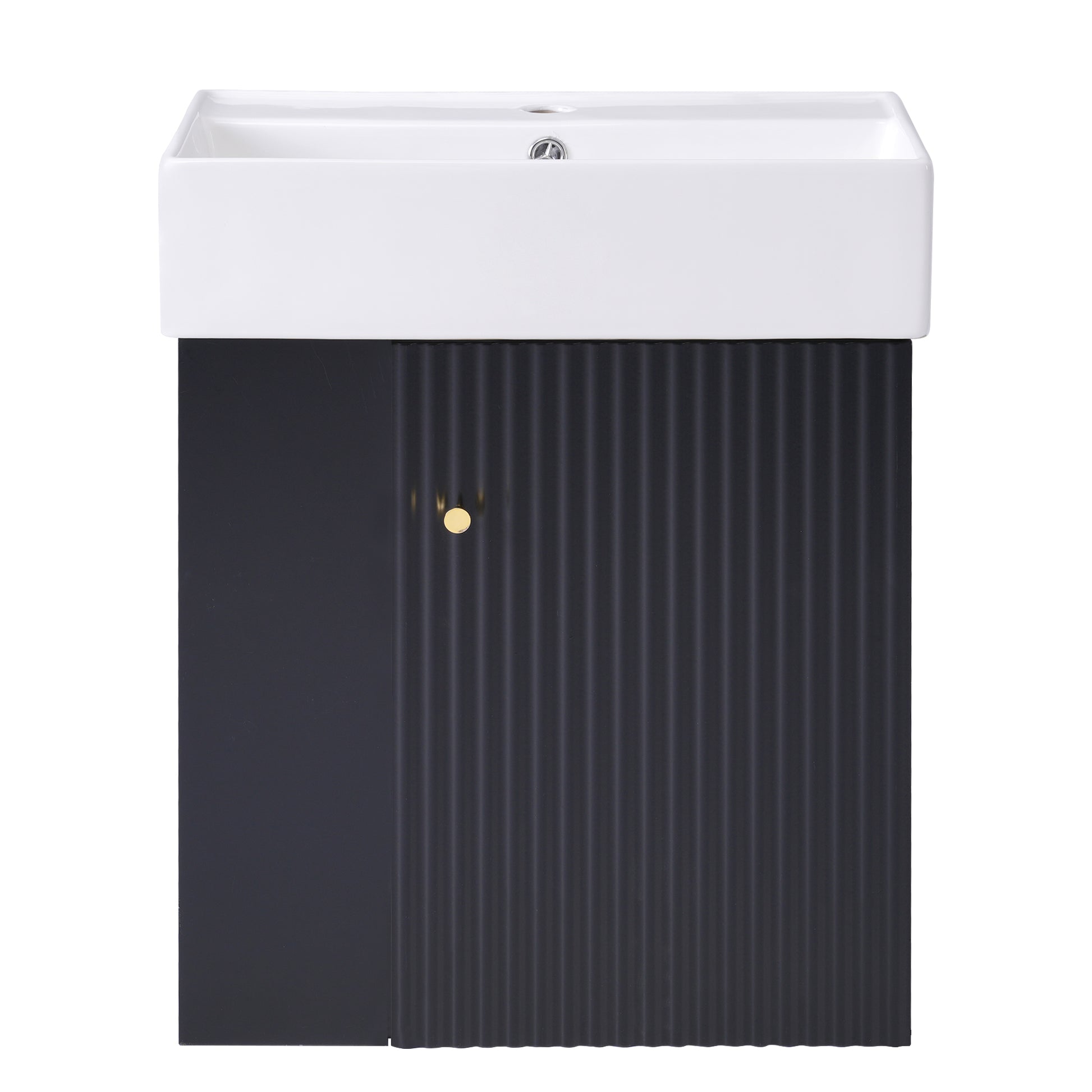 Video 21.6 Inch Modern Floating Bathroom Vanity With Ceramic Basin Perfect For Small Bathrooms, Left Side Storage Black Bathroom Ceramic Mdf