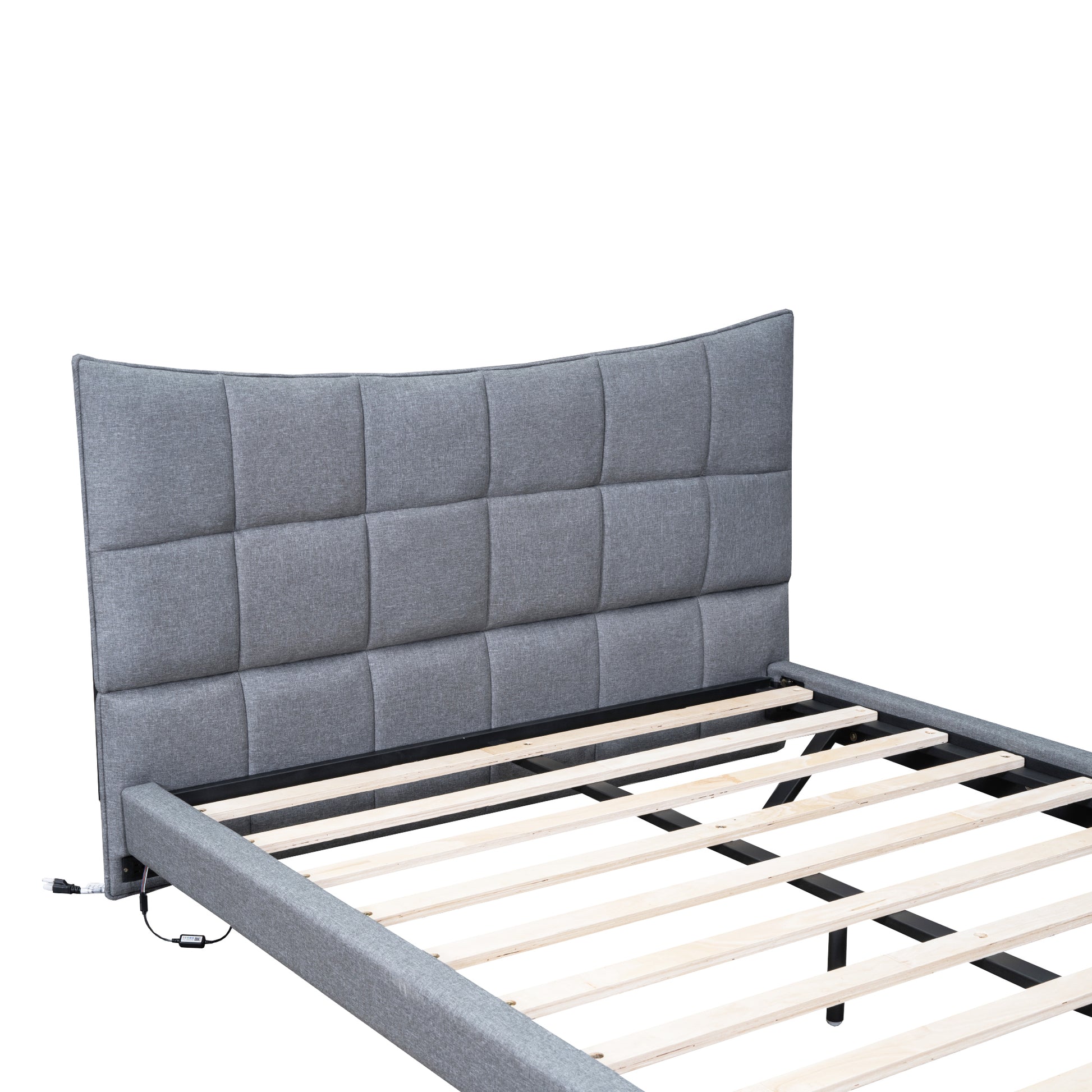 Full Size Upholstered Platform Bed With Led Lights,Usb Ports And Outlets,Linen Fabric,Gray Full Gray Wood Metal