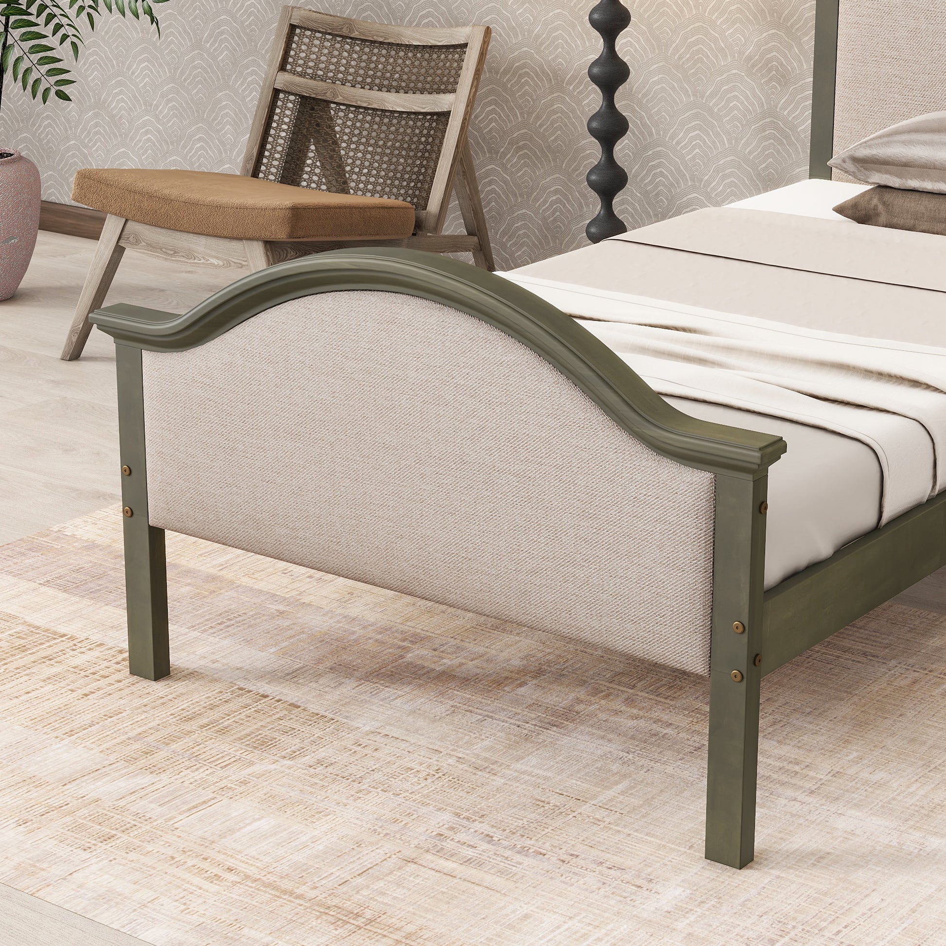 Twin Bed With Upholstered Headboard And Footboard, With Slats,Grey Twin Grey Bedroom American Design Pine