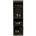 Kava Bar Cabinet, Concealable Serving Tray, Sixteen Built In Wine Rack, One Shelf, Double Door Smokey Oak Smoke Grey Particle Board Particle Board
