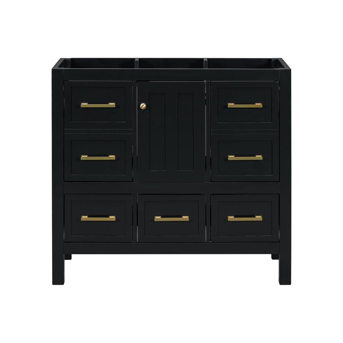 36'' Bathroom Vanity Without Sink, Solid Wood Frame Bathroom Storage Cabinet, Freestanding Vanity With 5 Drawers& Soft Closing Doors Not Include Basin Sink Black Bathroom Solid Wood Mdf