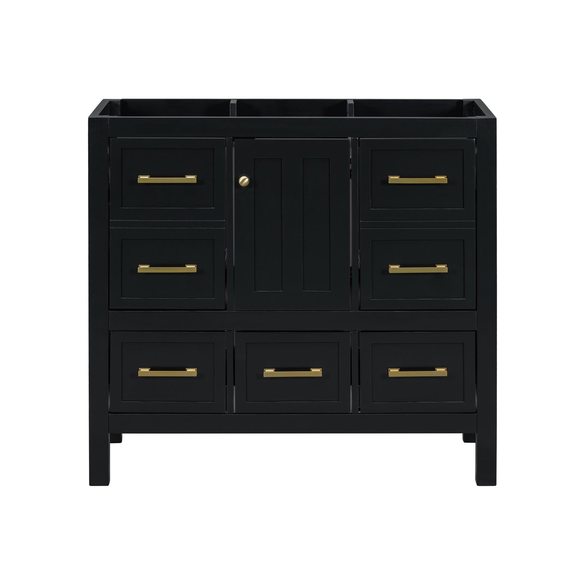 36'' Bathroom Vanity Without Sink, Solid Wood Frame Bathroom Storage Cabinet, Freestanding Vanity With 5 Drawers& Soft Closing Doors Not Include Basin Sink Black Bathroom Solid Wood Mdf
