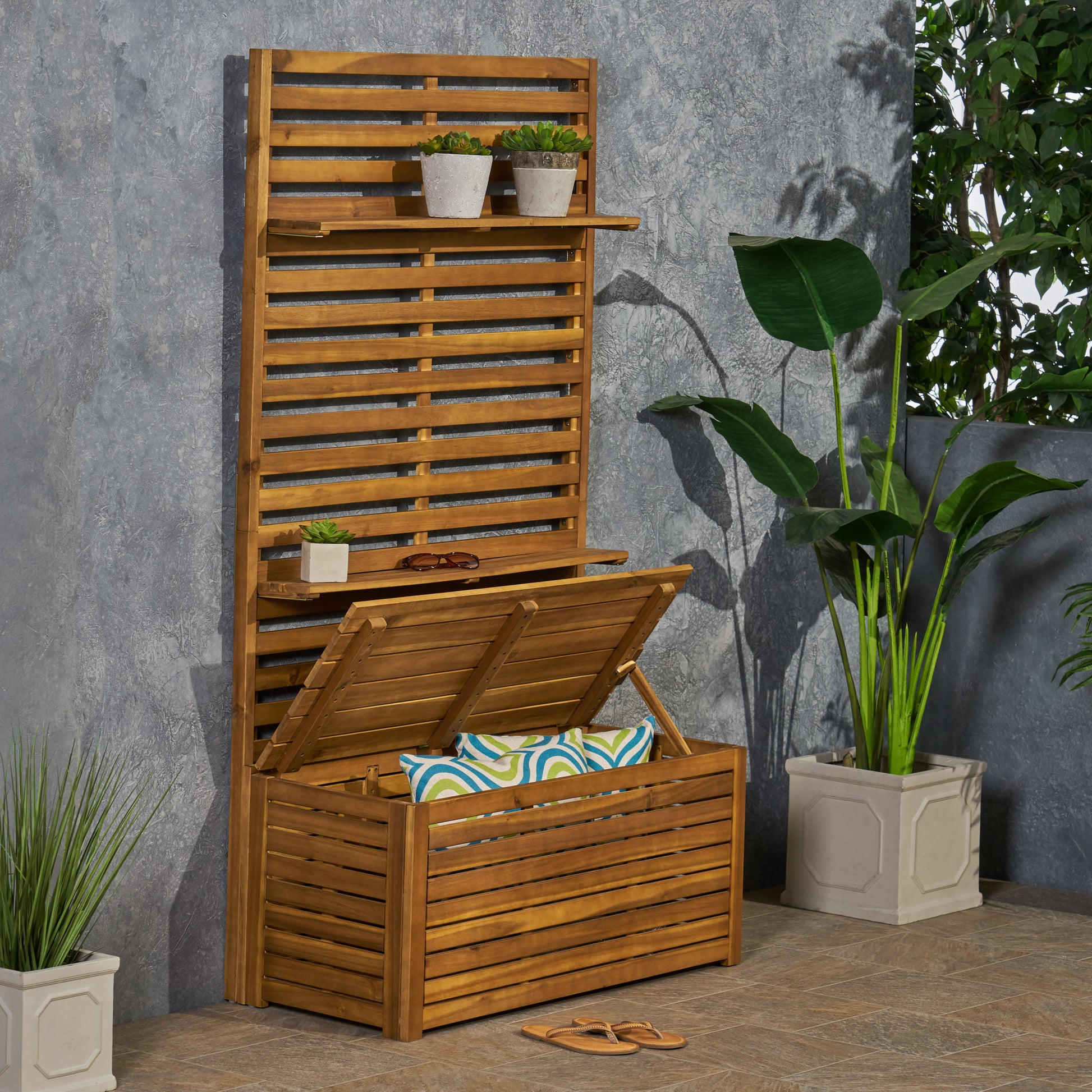 Sylmar Storage Bench With Rack Teak Acacia Wood