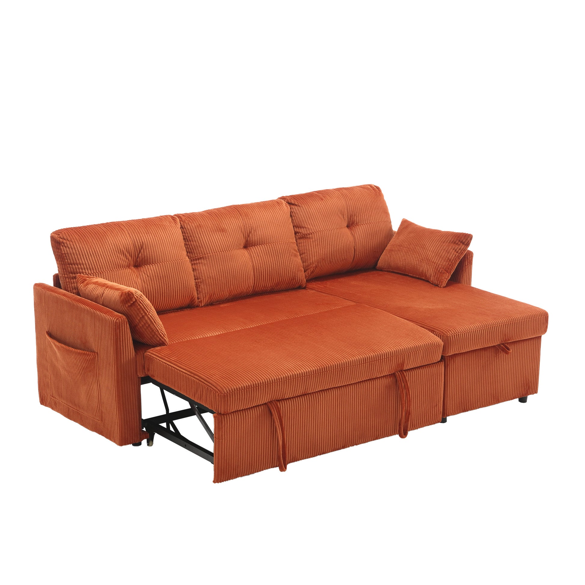 United We Win Furniture, Modular L Shaped Sofa, Modular Long Sofa With Reversible Chaise Lounge, Sofa Bed, Sleeper Sofa, Modular Sofa Combination With Storage Seats. Orange Velvet 3 Seat