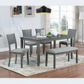 6 Piece Kitchen Dining Set, Rectangular Wooden Dining Table With 4 Upholstered Chairs And A Bench, Dining Table Set For 6 People, Living Room, Home Bar And Kitchen, Gray Wood Gray Seats 6 Wood Dining Room Acacia 4 Leg Rectangular Dining Table With Chair