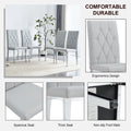 Table And Chair Set, Modern Dining Table, Tempered Glass Tabletop And Silver Colored Leg Table, Soft And Comfortable Dining Chair, Perfect For Dinner, Meetings, Home And Office Decor Gray Seats 6 Glass