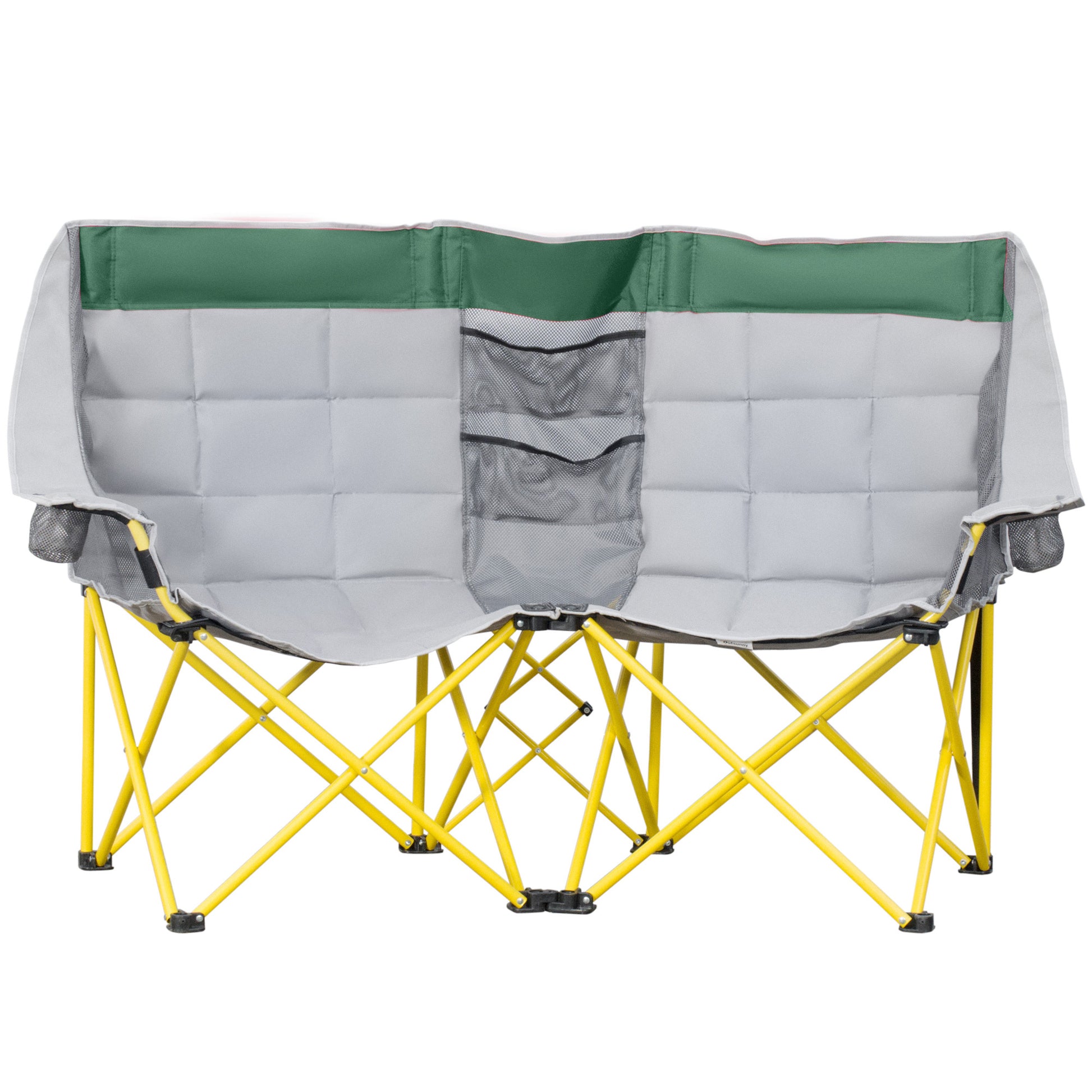 Outsunny Loveseat Style Camping Chair, Oversized Folding Lawn Chair With Carry Bag & Cup Holders, For Outdoor, Beach, Picnic, Hiking, Travel, Green & Gray Green Metal