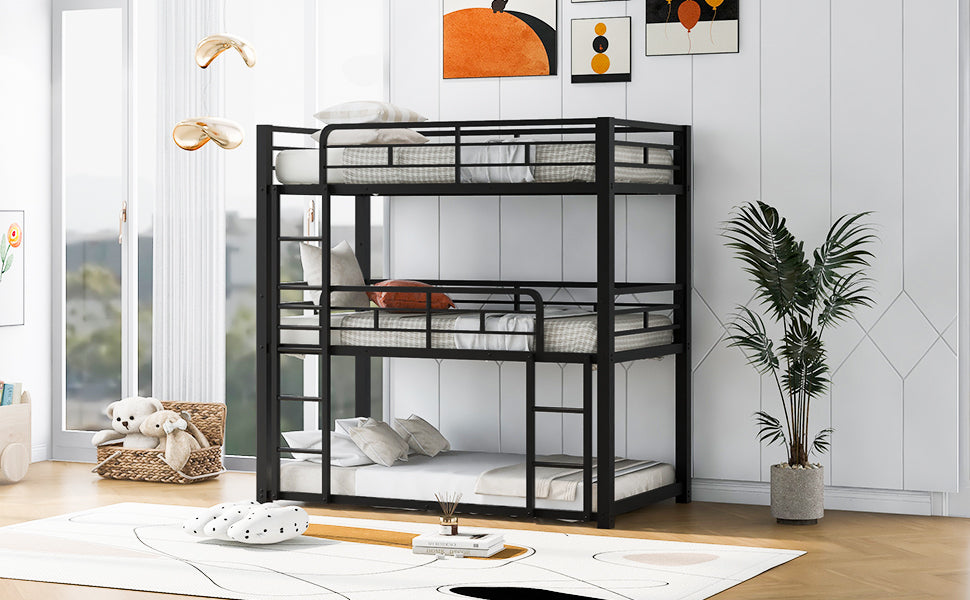Metal Twin Size Triple Bunk Bed, Black Old Sku: Sm000230Aab 1 Box Spring Not Required Twin Black Metal Bedroom Metal