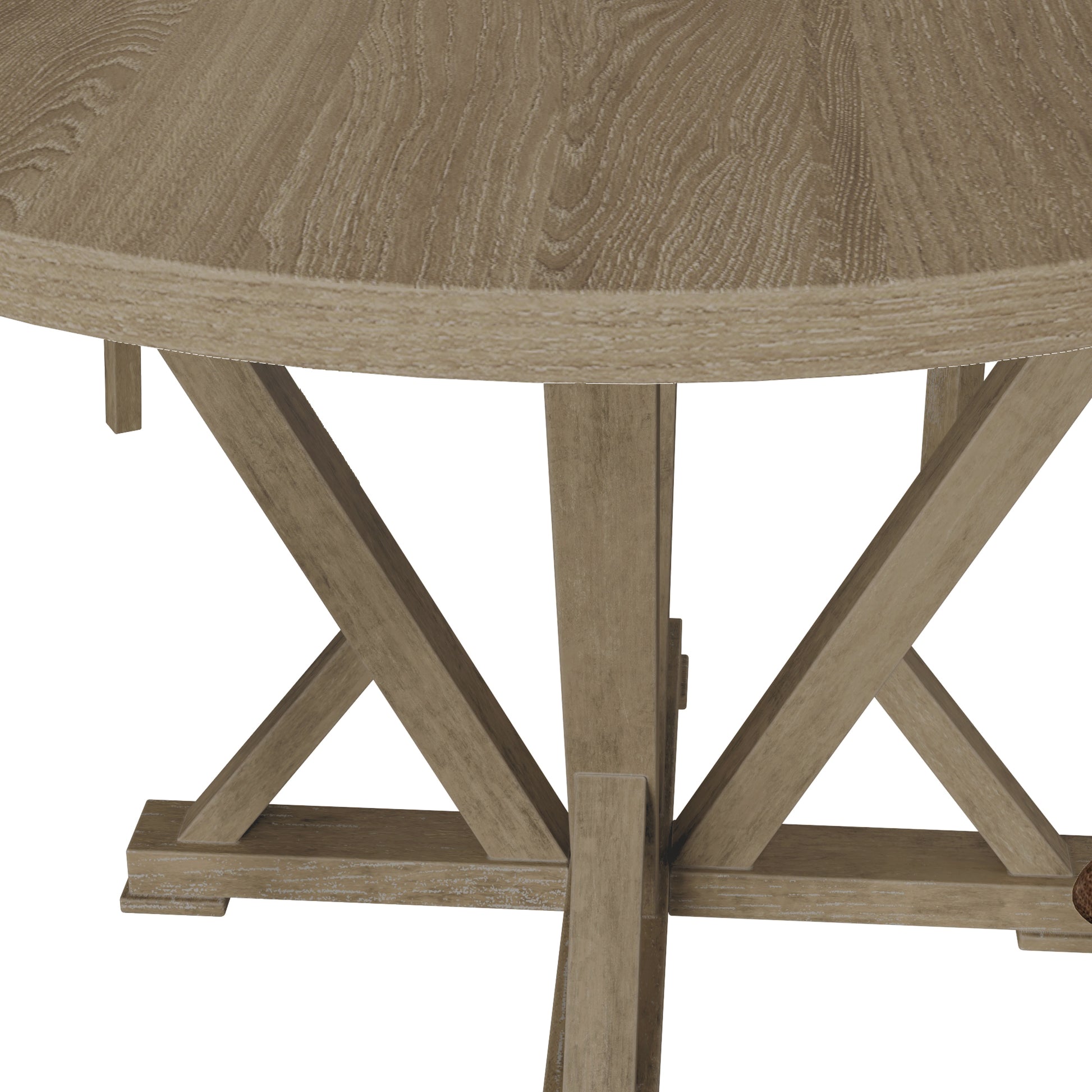 5Pcs Table Set Round Dining Table Solid Wood Modern Farmhouse Rustic Look Distressed Look Wood Grayish Brown Ladder Back Seats 4 Light Brown Dining Room Fixed Table American Design,Farmhouse,French Country,Rustic,Vintage Rubberwood Round Round Dining