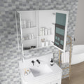 36'' W X 36'' H Bathroom Mirror Medicine Cabinet Wooden Door Medicine Cabinets For Bathroom, Wall Mounted Recessed Or Surface, Bathroom Mirror With Storage White Engineered Wood