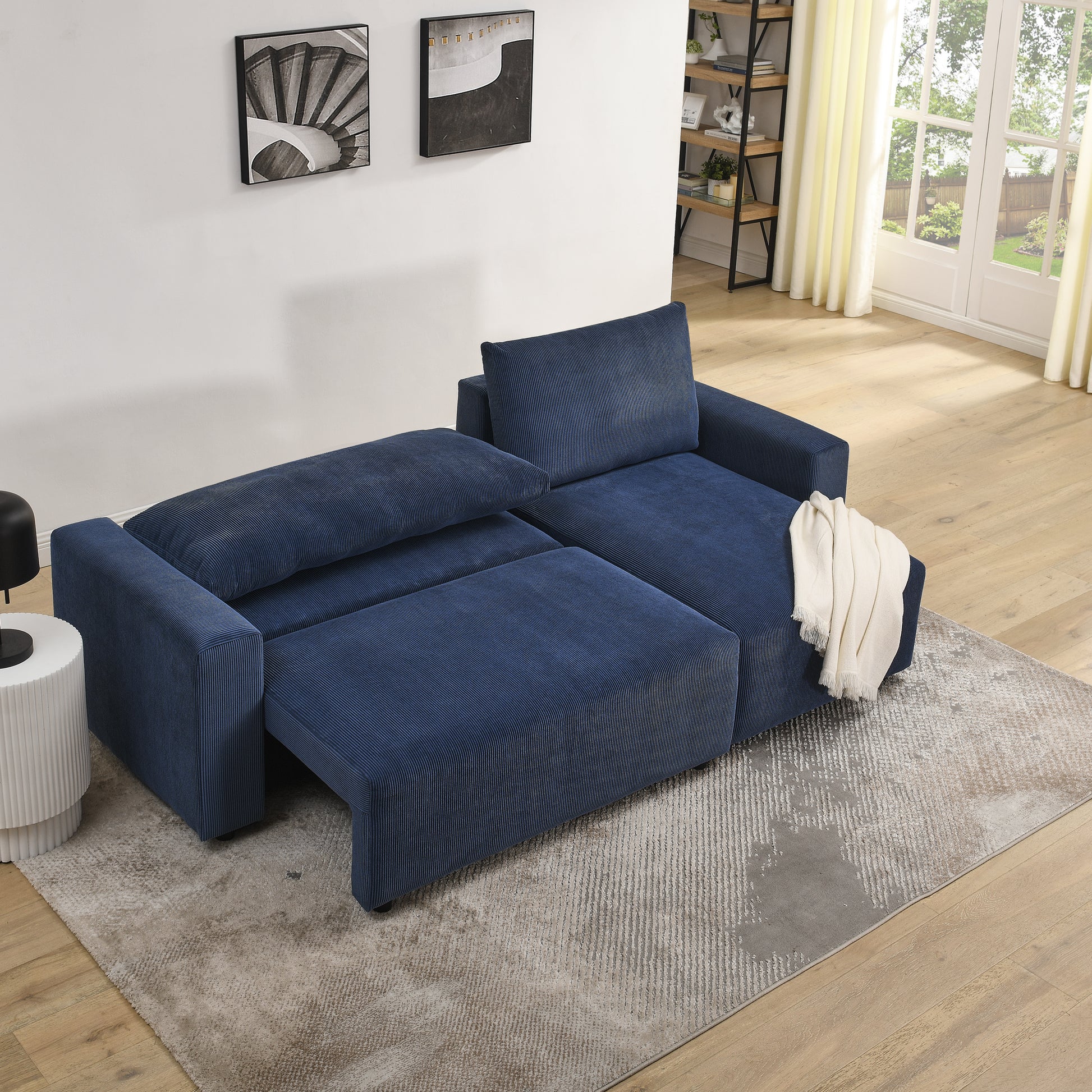 Modular Corduroy Upholstered 3 Seater Sofa Bed With Storage For Home Apartment Office Living Room, Free Combination, L Shapedblue Blue Wood Primary Living Space Medium Soft Pillow Back Eucalyptus Square Arms Foam Corduroy 3 Seat