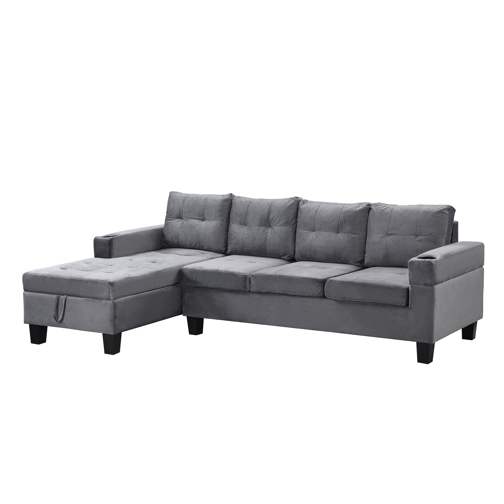 Sectional Sofa Set For Living Room With L Shape Chaise Lounge ,Cup Holder And Left Hand With Storage Chaise Modern 4 Seat Grey Grey Fabric 4 Seat