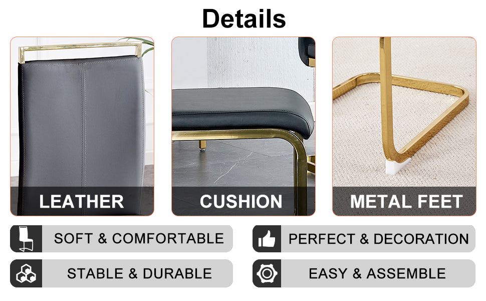 Table And Chair Set, White Imitation Marble Texture Glass Tabletop, Black Mdf Table Legs, Stable And Beautiful. Modern Simple Dining Table, Comfortable Seating. Black Grey Seats 6 Mdf Glass