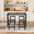 5 Piece Compact Bar Table Set With Table And Stools Modern Industrial Design, Space Saving Furniture For Dining Room And Breakfast Nook Dark Brown Dark Brown Mdf Steel
