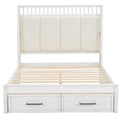 Full Size Wood Platform Bed With Upholstered Headboard And 2 Drawers, White Box Spring Not Required Full White Wood Bed Frame Solid Wood Mdf